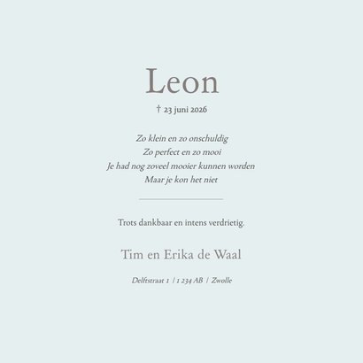 Blauw rouwkaartje voor een sterrenkindje met lijnillustratie 3