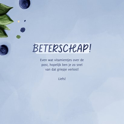 Blauwe beterschapskaart met verschillende soorten fruit 3