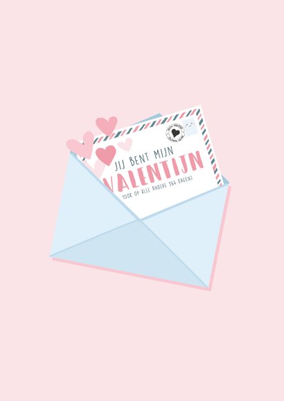 Blauwe valentijnskaart met illustratie van liefdes post 2