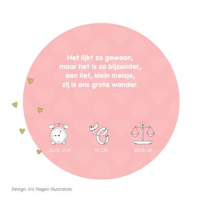 Blij geboortekaartje met vrolijk olifantje en gouden hartjes 2