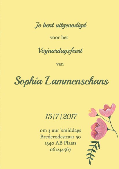 Bloemen uitnodiging leeftijd 3
