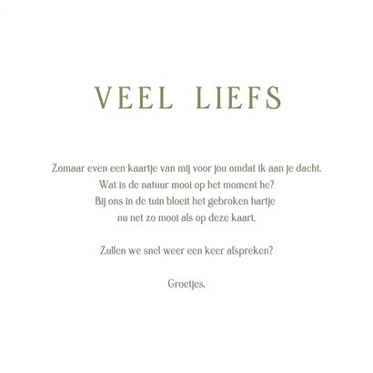 Bloemenkaart groetjes met foto van wit gebroken hartje 3