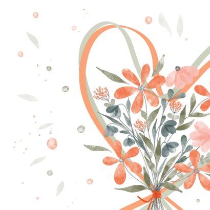Boeket bloemen oranje met harten 2