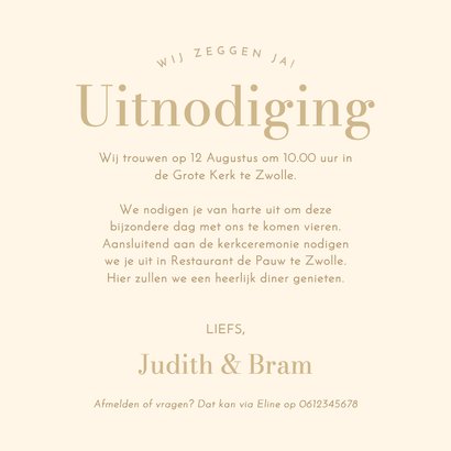 Bohemian trouwkaart met beige bloempatroon en boog 3