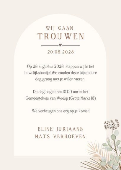 Bohemian trouwkaart uitnodiging met droogbloemen en ruit 3