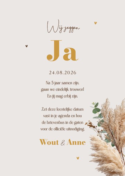 Boho trouwkaart save the date pampas eucalyptus 3
