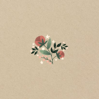 Botanisch bedankkaartje met bloemen, planten en kraftlook Achterkant