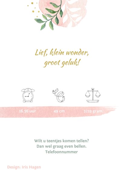 Botanisch geboortekaartje meisje met lief olifantje 2