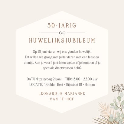 Botanisch uitnodiging jubileumfeest met droogbloemen 3