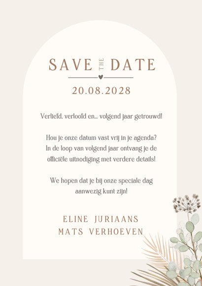Botanische bohemian Save the Date kaart met kalender 3
