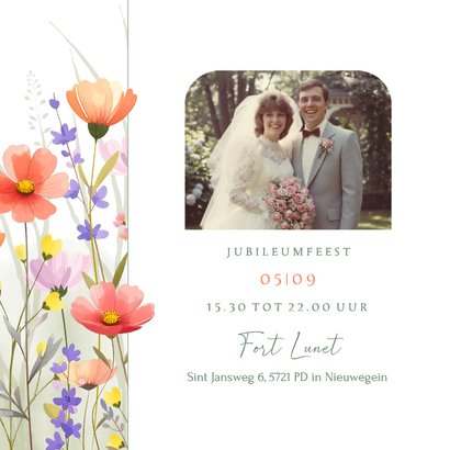 Botanische jubileumkaart met aquarel gemengde wilde bloemen 2