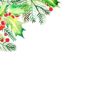 Botanische kerstkaart hulstblaadjes 2