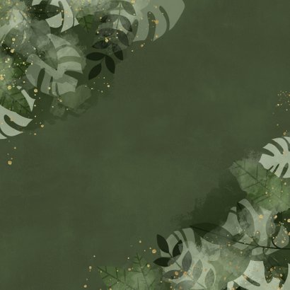 Botanische kerstkaart met foto, bladeren en gouden spetters Achterkant