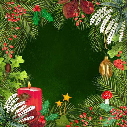 Botanische kerstkaart met kaars Achterkant