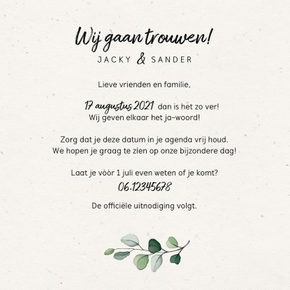 Botanische Save the date kaart met fotocollage 3