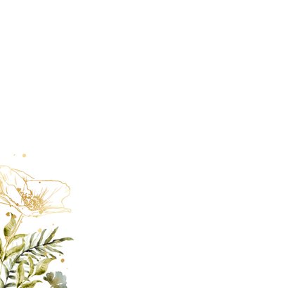 Botanische trouwkaart 'Ja!' watercolour bladeren goud foto Achterkant