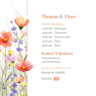 Botanische trouwkaart met aquarel gemengde wilde bloemen 2