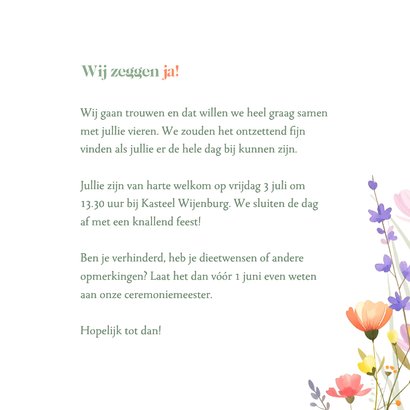 Botanische trouwkaart met aquarel gemengde wilde bloemen 3