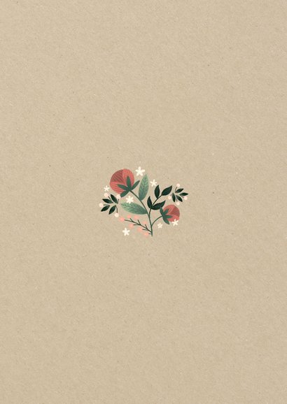Botanische trouwkaart met bloemen, planten en kraftlook Achterkant