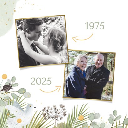 Botanische uitnodiging 50-jarig jubileum met duifjes 2