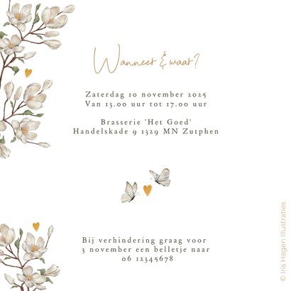 Botanische uitnodiging babyshower met bloemen en vlinders 2