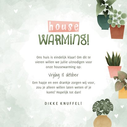 Botanische uitnodiging housewarming met planjes en hartjes 3