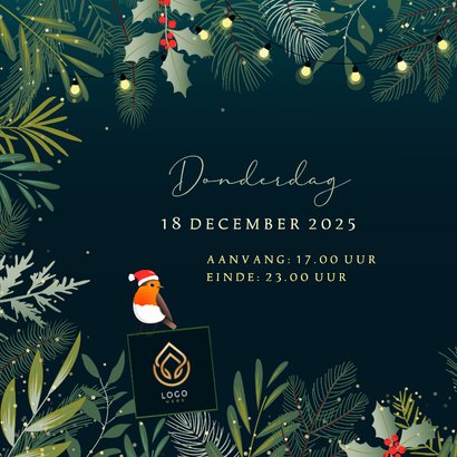 Botanische uitnodiging kerst met verplaatsbare roodborstjes 2