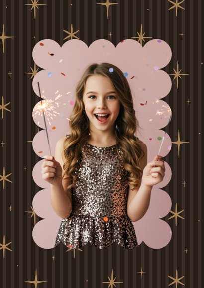 Bruine foto nieuwjaarskaart met sterren en goudfolie 2