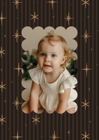 Bruine kerstkaart streepjes met sterren ho ho ho 2