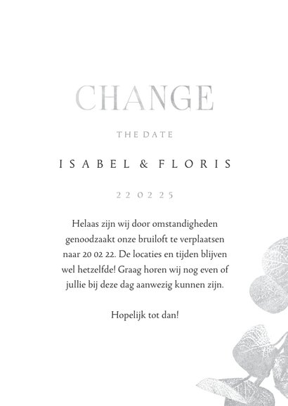 Change the date kaart kalender eucalyptustak in zilver 3