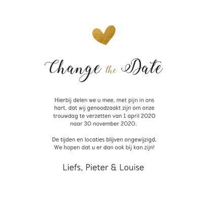 Change the date kaart met goudlook hartjes regen 3