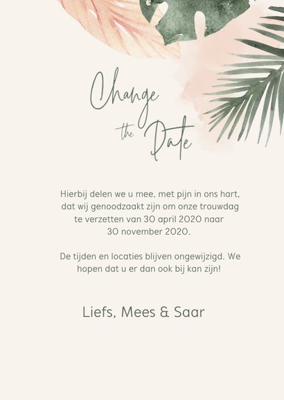 Change the date kaart met groen en zalmroze waterverf 3