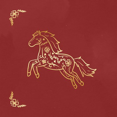 Chinees nieuwjaarskaartje paard in goudfolie rood 2