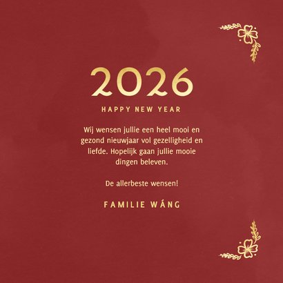 Chinees nieuwjaarskaartje paard in goudfolie rood 3