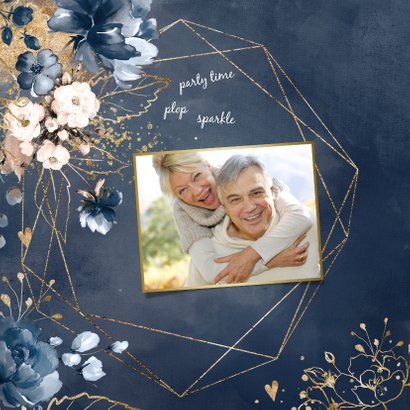 Chique donkerblauwe 40 huwelijksjubileum kaart bloemen 2