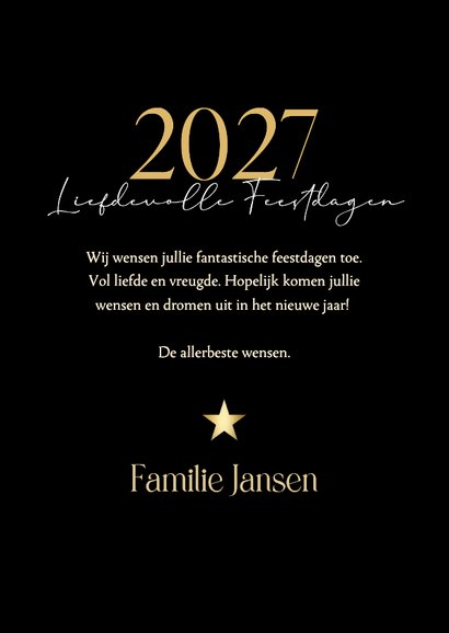Chique zwarte fotocollage kerstkaart met gouden ster 3