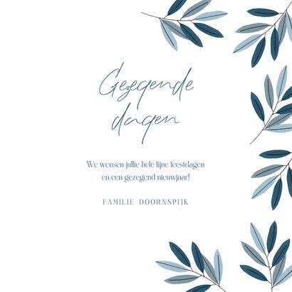 Christelijke kerstkaart blauw bladeren gezegende dagen 3