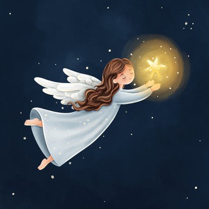 Christelijke kerstkaart engel met ster vrede & licht 2
