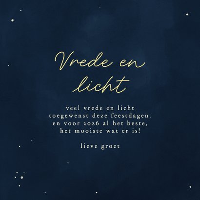 Christelijke kerstkaart engel met ster vrede & licht 3