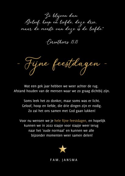 Christelijke kerstkaart geloof hoop en liefde - met sterren 3