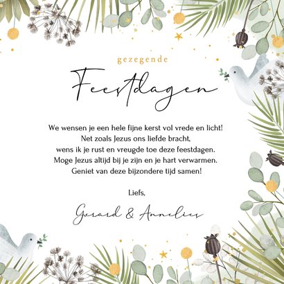 Christelijke kerstkaart met vredesduif en goudfolie sterren 3