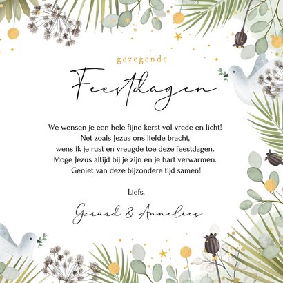 Christelijke kerstkaart met vredesduif en goudfolie sterren 3