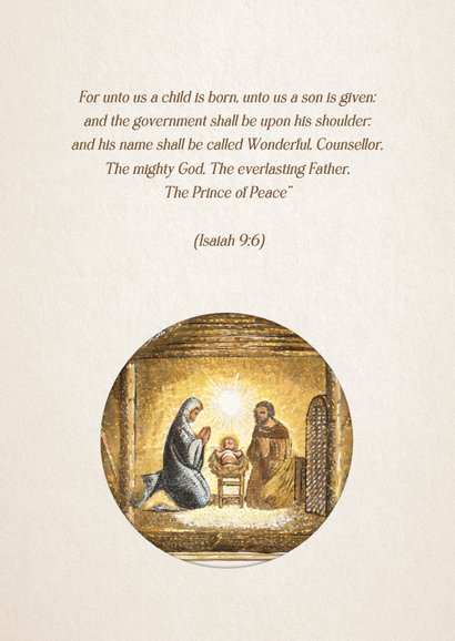 Christelijke kerstkaart 'unto us a child has born' kerststal 2