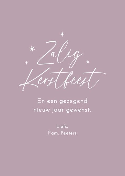 Christelijke kerstkaart vrede licht liefde sterren lila 3