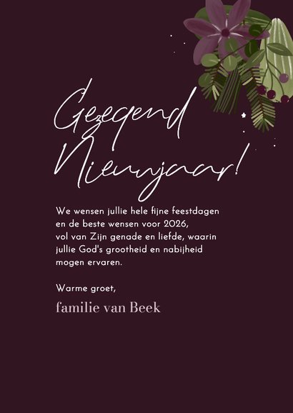 Christelijke nieuwjaarskaart botanisch jaartal en foto 3