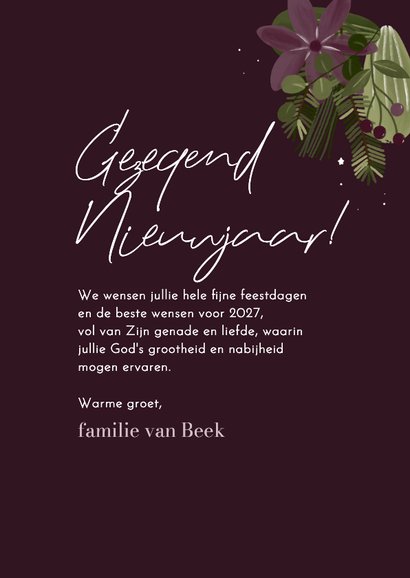 Christelijke nieuwjaarskaart botanisch jaartal en foto 3