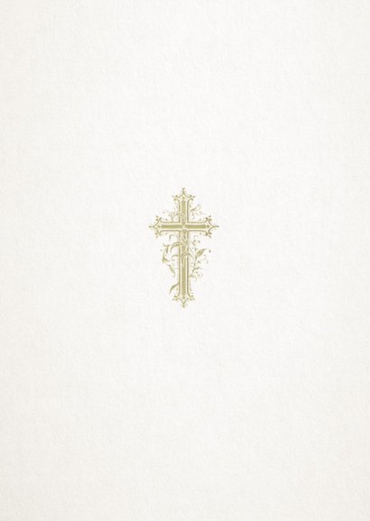 Christelijke rouwkaart met gouden kruis Achterkant