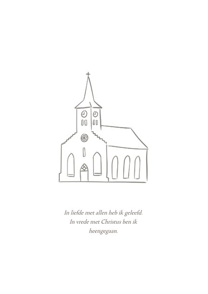 Christelijke rouwkaart met illustratie van een kerkje 2