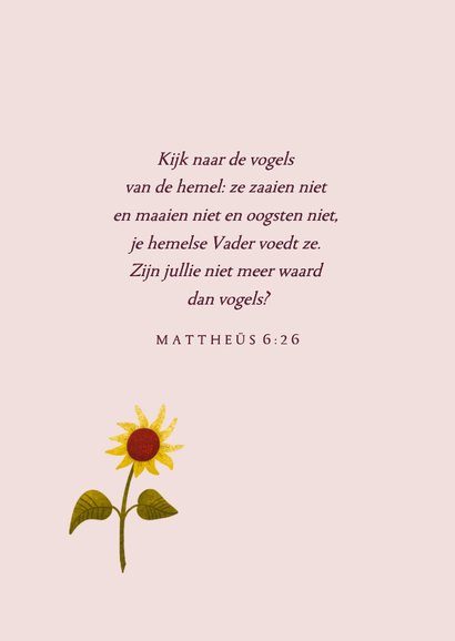 Christelijke sterkte kaart met zonnebloem en merel 2