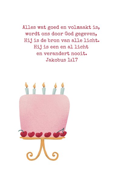 Christelijke verjaardagskaart met taart en bijbeltekst 2